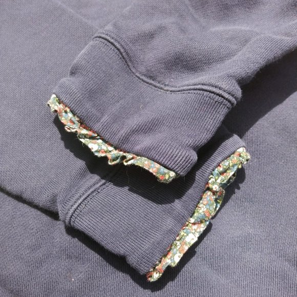 J Crew Sweatshirt, Navy Blue,Zip-up back, floral trim cuffs and neckline, Size M - Picture 2 of 4
